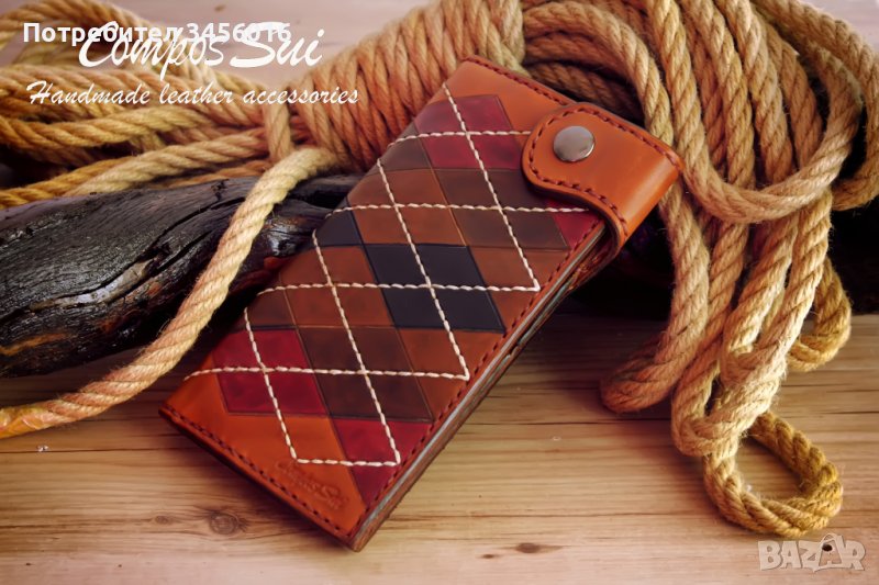 Портфейл от естествена кожа, ръчна изработка, снимка 1