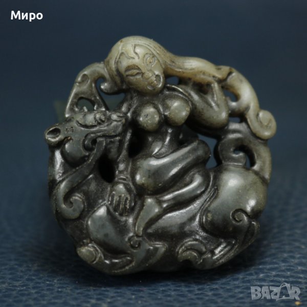 ЕСТЕСТВЕН НЕФРИТ ЖАДЕИТ ЕРОТИКА ТИГЪР ФИГУРКА ТАЛИСМАН ГРАВИРАН , снимка 1