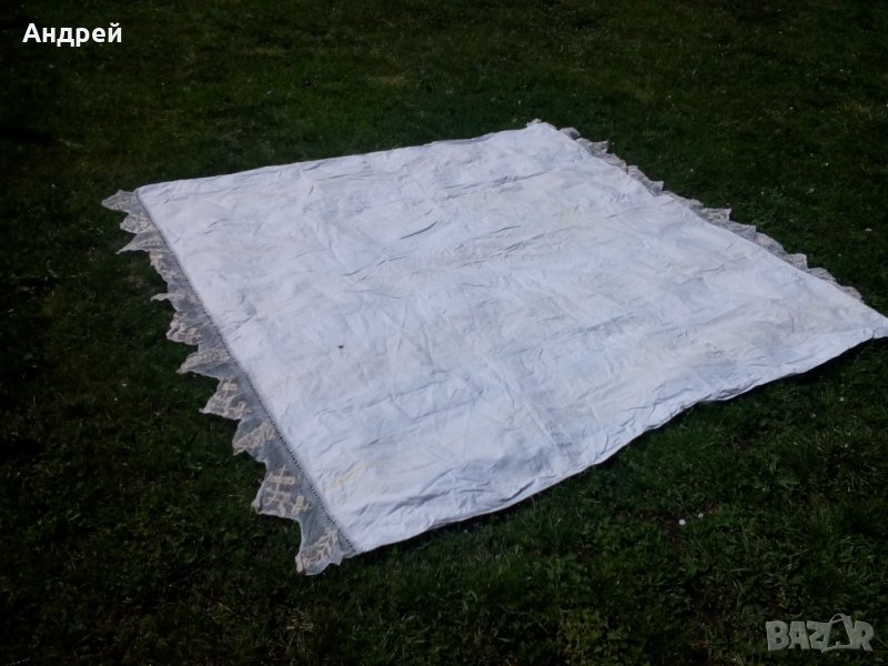 Стара кенарена покривка за легло,чаршаф #3, снимка 1