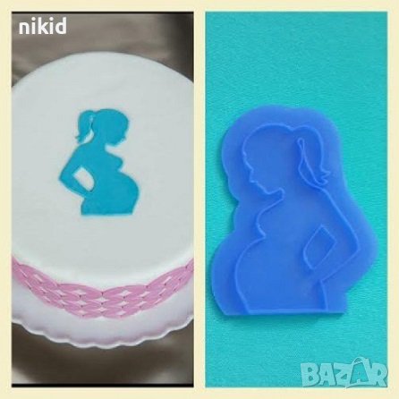 Бременна жена контур плитък силиконов молд форма фондан шоколад декор торта и др, снимка 1