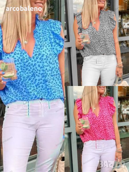 Дамска блуза с леопардови щампи и връзки, 3цвята, снимка 1