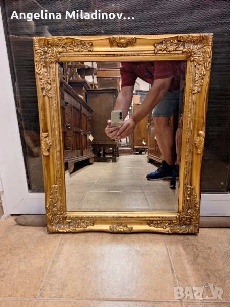 Кристално  огледало с богата дърворезба , снимка 1