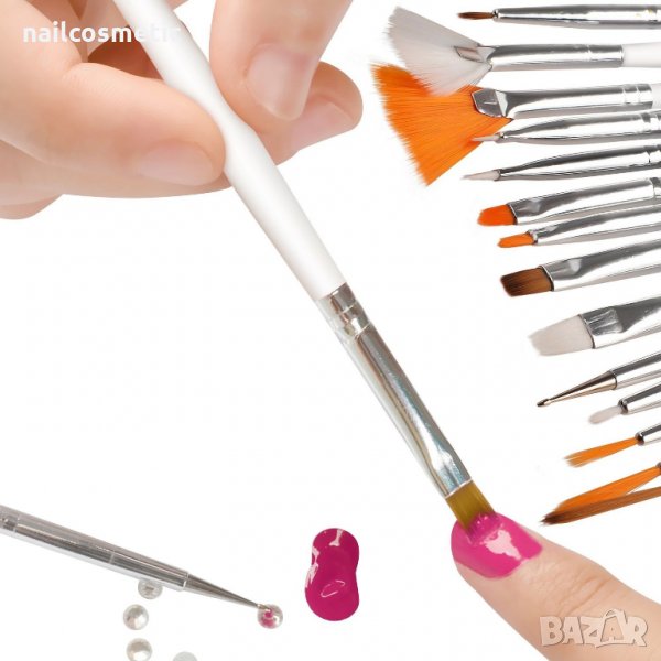 Професионален комплект 15 четки  за маникюр и декорaции, снимка 1