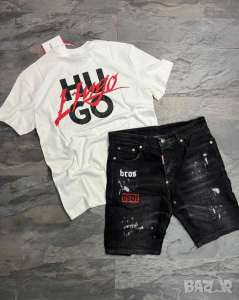 🔹Луксозен Комплект "Huggo" – Дънки + Тениска от Уникална Материя🔹, снимка 1