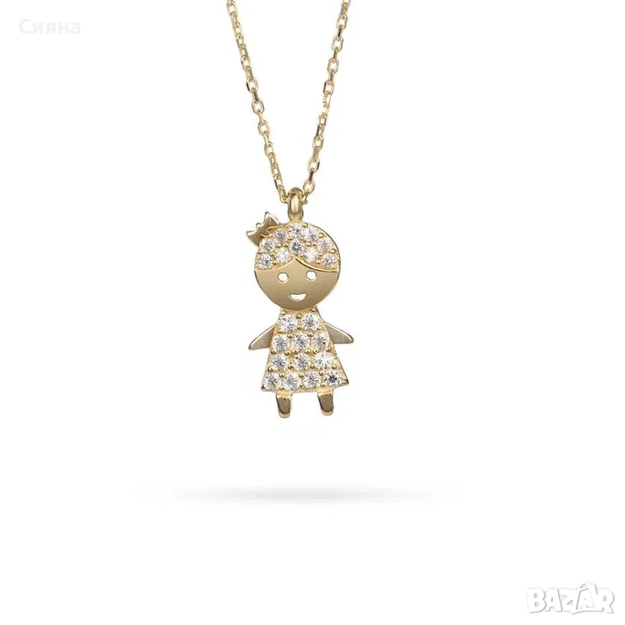 Elegant Women’s Necklace – Girl Pendant, 14K Gold with Zirconia, снимка 1