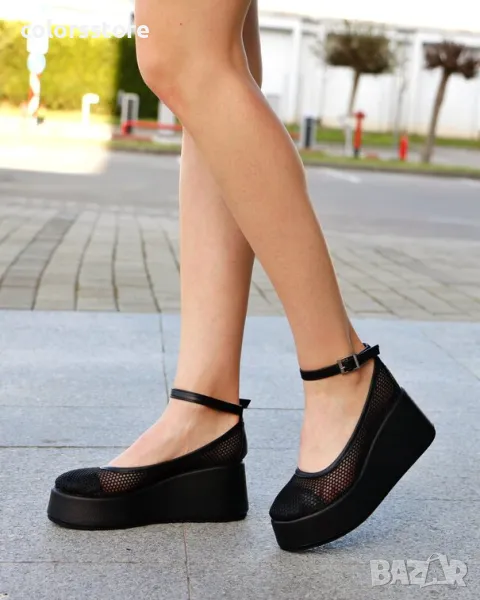 Обувки на платформа - черна мрежа - FG10-1, снимка 1