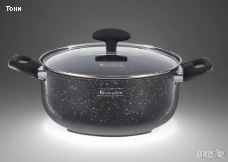 Тенджера Goldmann, Алуминий, Мрам. покр., Черен, снимка 1