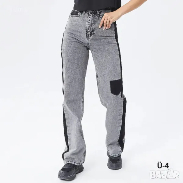 Ефектни дънки с протрит ефект в сиво, деним , снимка 1