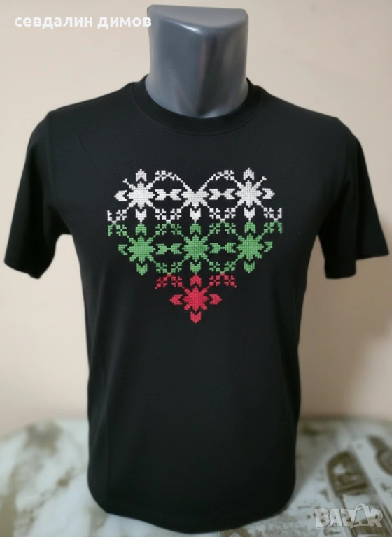 Тениска с българска шевица – сърце, снимка 1