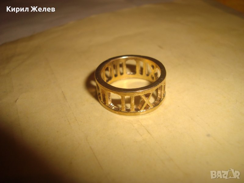 ПОЗЛАТЕН РЕТРО ВИНТИДЖ АРТ ПРЪСТЕН АЖУРЕН РИМСКИ ЦИФРИ ТИП ХАЛКА 27643, снимка 1