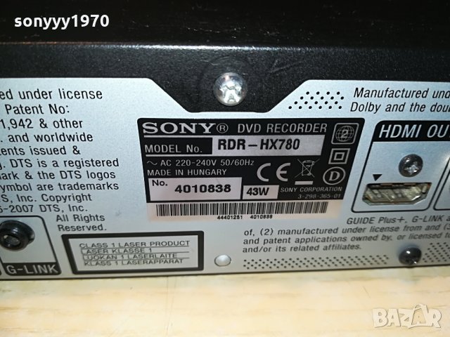 SONY RDR HX-780 HDD/DVD RECORDER-USB/HDMI, снимка 17 - Плейъри, домашно кино, прожектори - 29063533