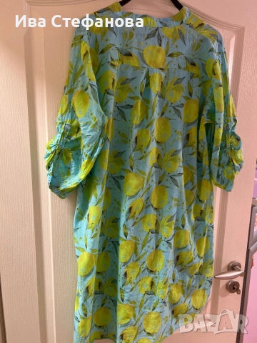  Дамска разкошна елегантна асиметрична нова риза 100 % памук памучна принт лимони лимон, снимка 2 - Ризи - 45701318