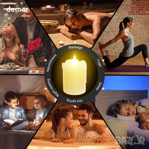 6 броя восъчни акумулаторни LED свещи топло бели, дистанционно управление, за домашен декор, снимка 8 - Декорация за дома - 44865892