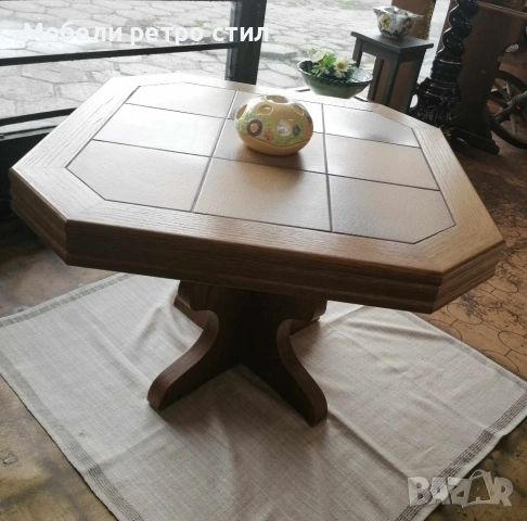 Масивна винтидж маса с керамичен плот - изключително здрава и ефектна. Уникален стил., снимка 3 - Маси - 53465840