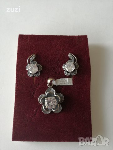 Сребърен оксидиран комплект с цирконий. Сребро проба 925 , снимка 2 - Обеци - 37988441