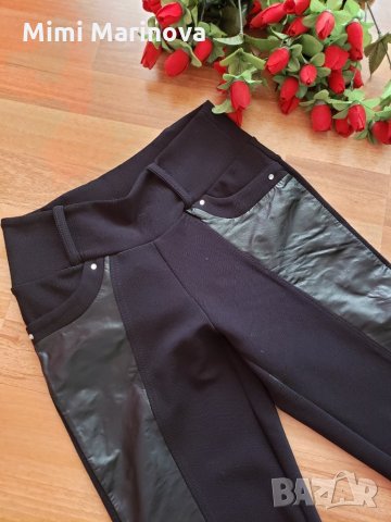 Черен панталон с кожа и камъчета, снимка 1