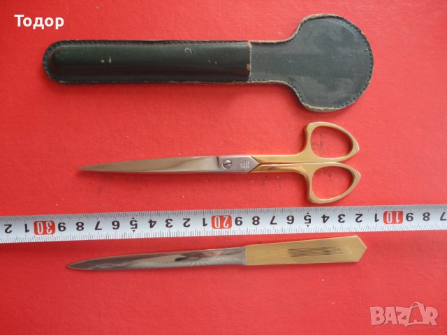 Позлатен Комплект за отваряне на писма нож ножица solingen , снимка 2 - Ножове - 43558628