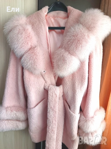Палто алкантара с лисица естествен косъм , снимка 2 - Палта, манта - 53316940