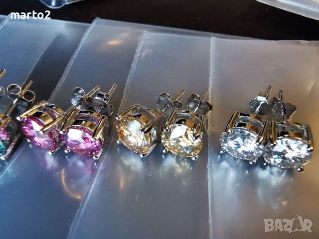 Сребърни Обеци с по 1 Карат Мойсанит-Розов, Жълт, Зелен, Сино-Зелен, Бял , снимка 4 - Обеци - 38762837
