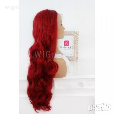 НОВА дълга червена на вълни перука ЛЕЙС ФРОНТ Летиша- ОТЛИЧНО КАЧЕСТВО!, снимка 2 - Аксесоари за коса - 26096385