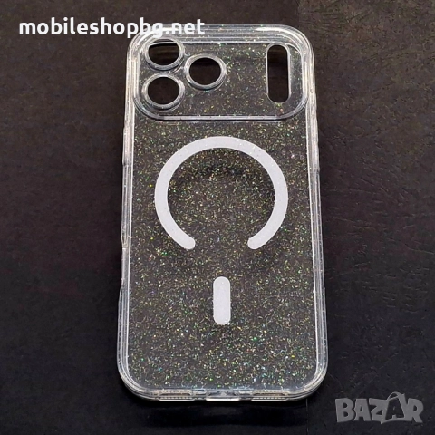 iPhone 17 Pro Max кейс MagSafe прозрачен с брокат защита на камерите , снимка 2 - Калъфи, кейсове - 52308138