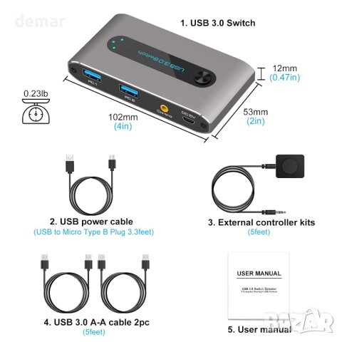 VEDINDUST USB 3.0 превключвател за 2 компютъра споделяне на 4 USB 3.0 устройства, снимка 7 - Кабели и адаптери - 44014504