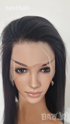 Натурално черна перука от естествен бразилски косъм 40 см - дантелена зона 13×4, снимка 9 - Аксесоари за коса - 52987300