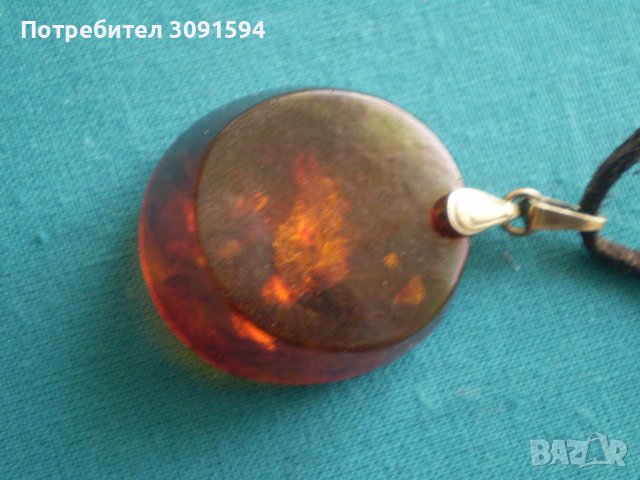 Стара кехлибар висулка медальон сребро 875 кехлибар СССР, снимка 3 - Антикварни и старинни предмети - 37538039