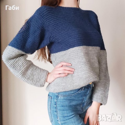 Ръчно плетена блуза в два цвята, снимка 3 - Блузи с дълъг ръкав и пуловери - 18762693