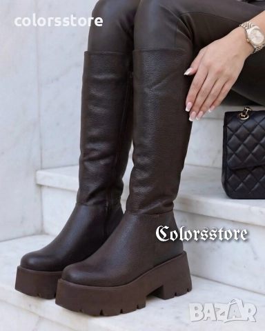 Ботуши на платформа - кафява кожа - BG20 