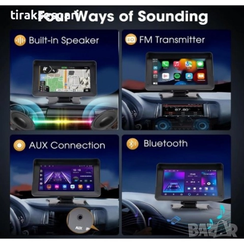 Преносим 7" безжичен CarPlay и Android Auto тъчскрийн с Bluetooth, GPS, снимка 5 - Аксесоари и консумативи - 52148101