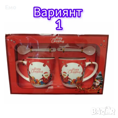 Комплект от 2 керамични чаши с лъжица, коледна тематика, опаковани в подходяща кутия, снимка 2 - Чаши - 47963891