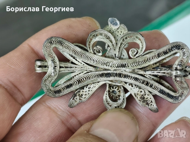 Възрожденска сребърна брошка филигран 0.800, снимка 7 - Колиета, медальони, синджири - 52494584