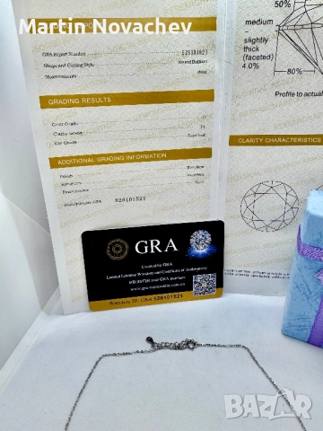 Сребърно колие с мойсанит (Диамант) 1 карат, снимка 4 - Колиета, медальони, синджири - 52808834