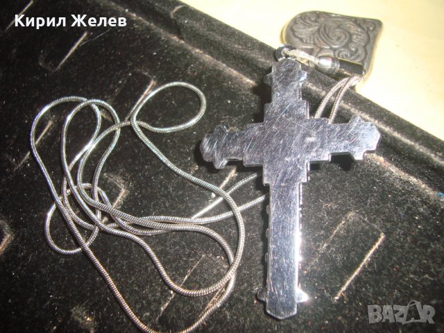 ГОЛЯМ АРТ КРЪСТ НЕРЪЖДАЕМА СТОМАНА с ПОСРЕБРЕНО СЪРЧИЦЕ МЕДАЛЬОН ОРНАМЕНТИРАНО и ВЕРИЖКА 21072, снимка 3 - Колиета, медальони, синджири - 32659485