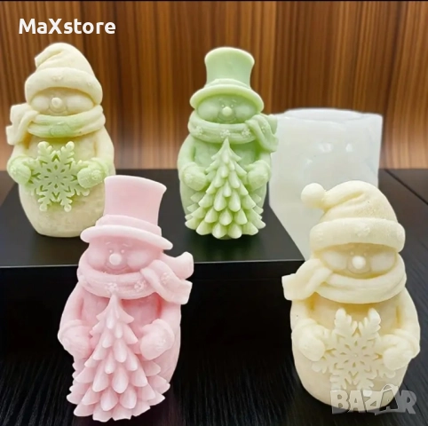 3D снежен човек с елха снежинка Силиконов молд за свещи гипс сапун смола 