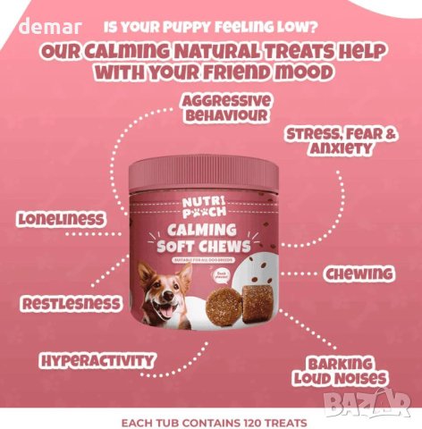 NutriPooch Успокояващи добавки за кучета - 120 лакомства за кучета, снимка 2 - За кучета - 44114953