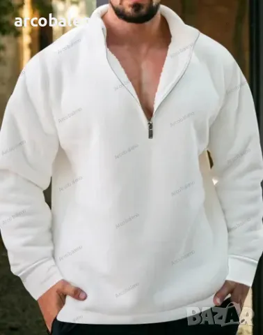 Мъжки свободен ежедневен едноцветен суичър с половин цип, 8цвята , снимка 9 - Суичъри - 48416599