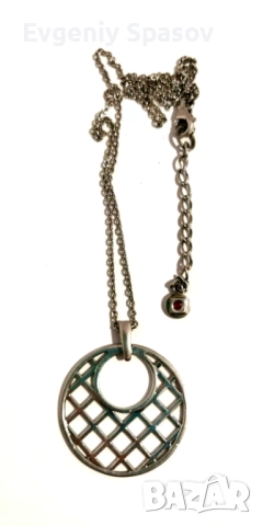 ELLE Сребърно Колие Медальон Модернистичен Минималистичен Дизайн с покритие от Родий с Рубин, снимка 2 - Колиета, медальони, синджири - 52446472