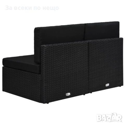 Двуместен модулен диван, полиратан, черен, снимка 2 - Дивани и мека мебел - 43483377
