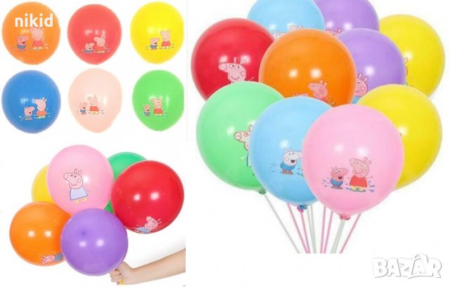 Шарени Пепа Пиг peppa pig pepa Обикновен надуваем латекс латексов балон парти хелий или газ, снимка 2 - Други - 28802560