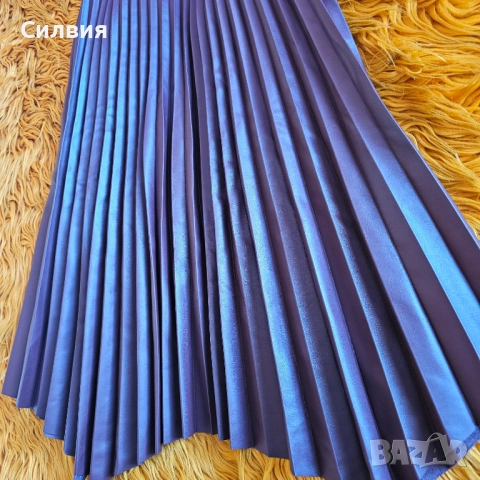 Тъмночервена (бордо) дълга плисирана кожена пола "Zara", размер М, снимка 8 - Поли - 52409439