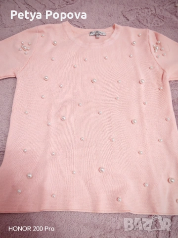 Блуза плетиво с къс ръкав с перли, снимка 2 - Блузи с дълъг ръкав и пуловери - 53066929