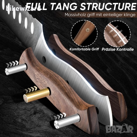 Purple Dragon Нож за хляб с назъбено острие и ергономична дървена дръжка НОВ, снимка 3 - Прибори за хранене, готвене и сервиране - 51762745