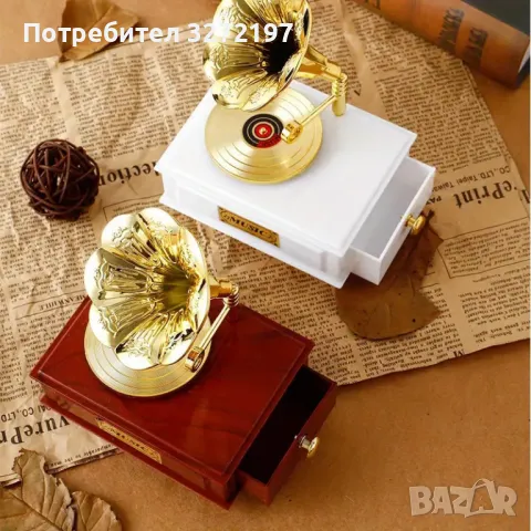 Винтидж Европейски Стил Грамофонна Музикална Кутия с кутия за бижута, снимка 3 - Декорация за дома - 48181873