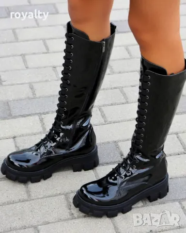 Равни ботуши - Лак, снимка 2 - Дамски ботуши - 49549890