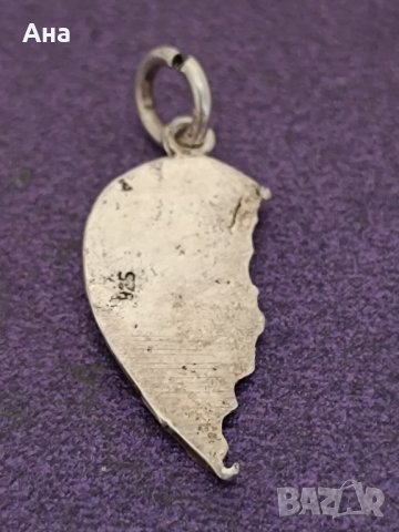 Сребърна висулка част от сърце Буква ЙЙ, снимка 3 - Колиета, медальони, синджири - 43937445