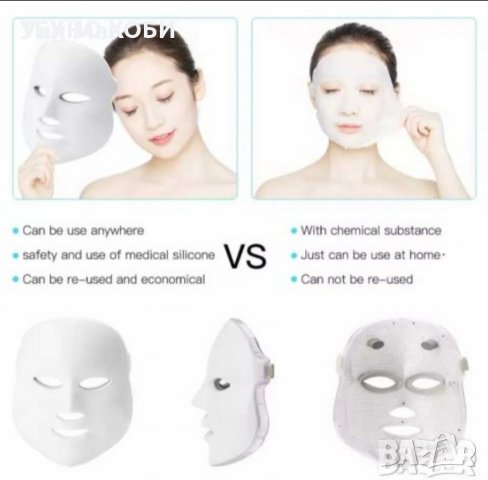 Козметична Led маска за лице със светлинна терапия, фотодинамична терапия, акне, бръчки, снимка 8 - Козметични уреди - 37601981