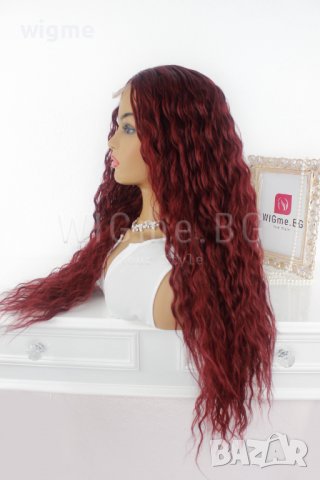 Дълга обемна чуплива тъмночервена перука Елина, снимка 5 - Аксесоари за коса - 37939486