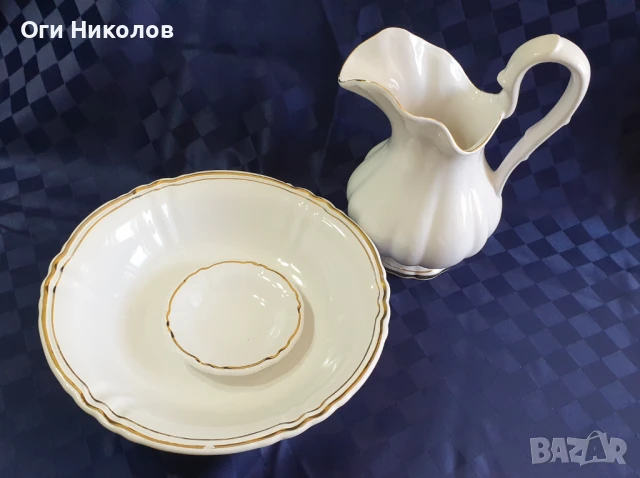 Старинен санитарен порцеланов комплектт - кана, леген и сапунерка, снимка 6 - Антикварни и старинни предмети - 50593603